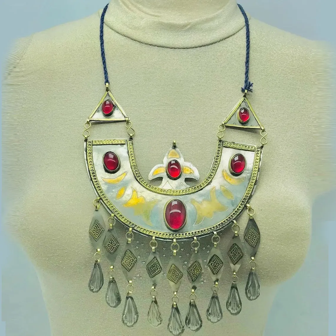 Vintage Long Chain Turkman Pendant Necklace