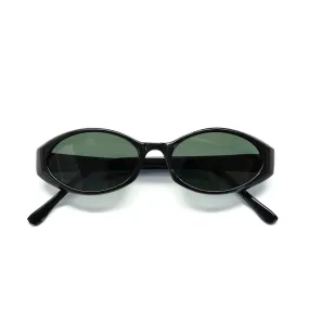 Vintage Small Size 90s Mod Verona Classic Oval Frame Sunglasses - Black