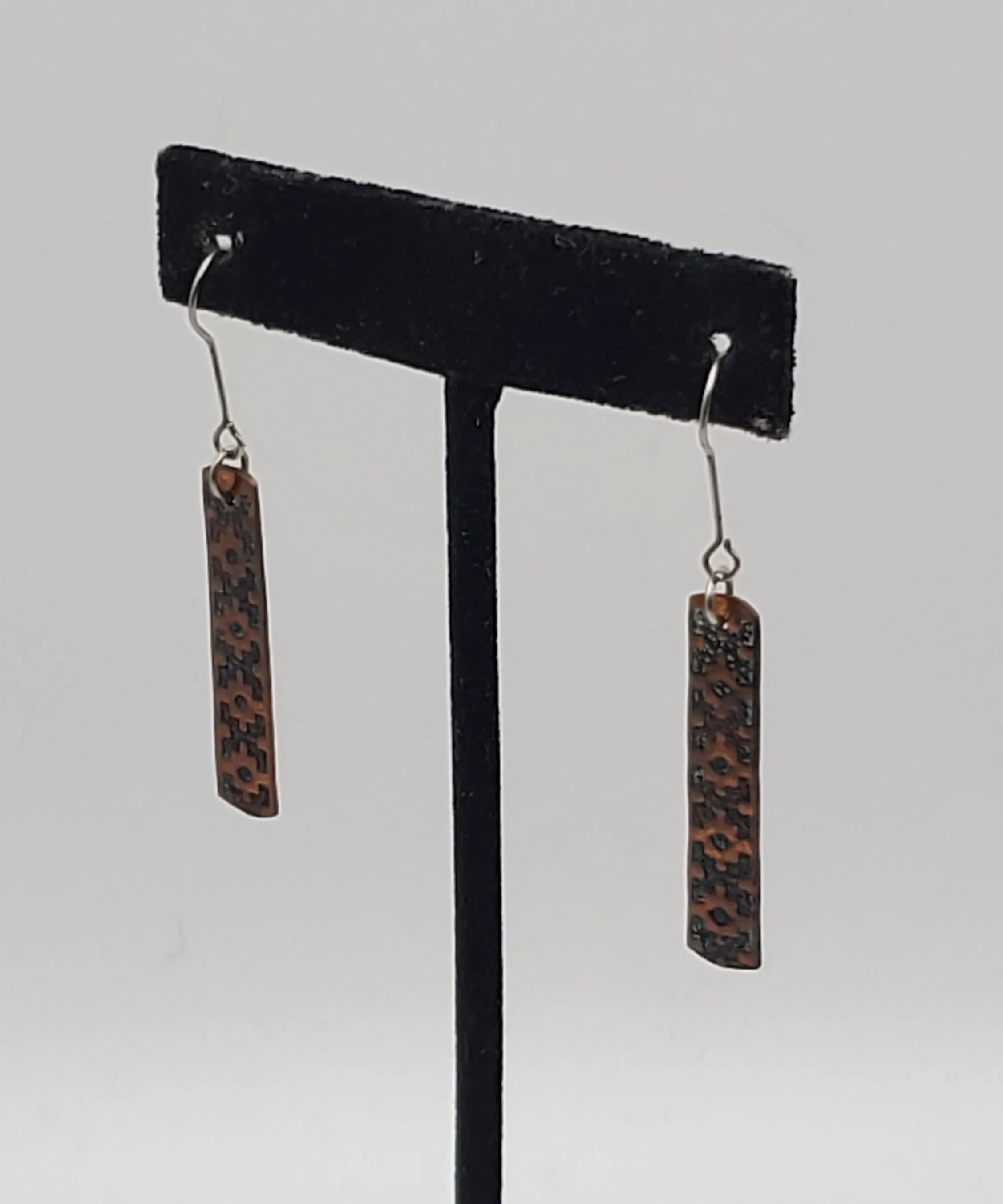 Vintage Stamped Design Copper Dangle Earrings