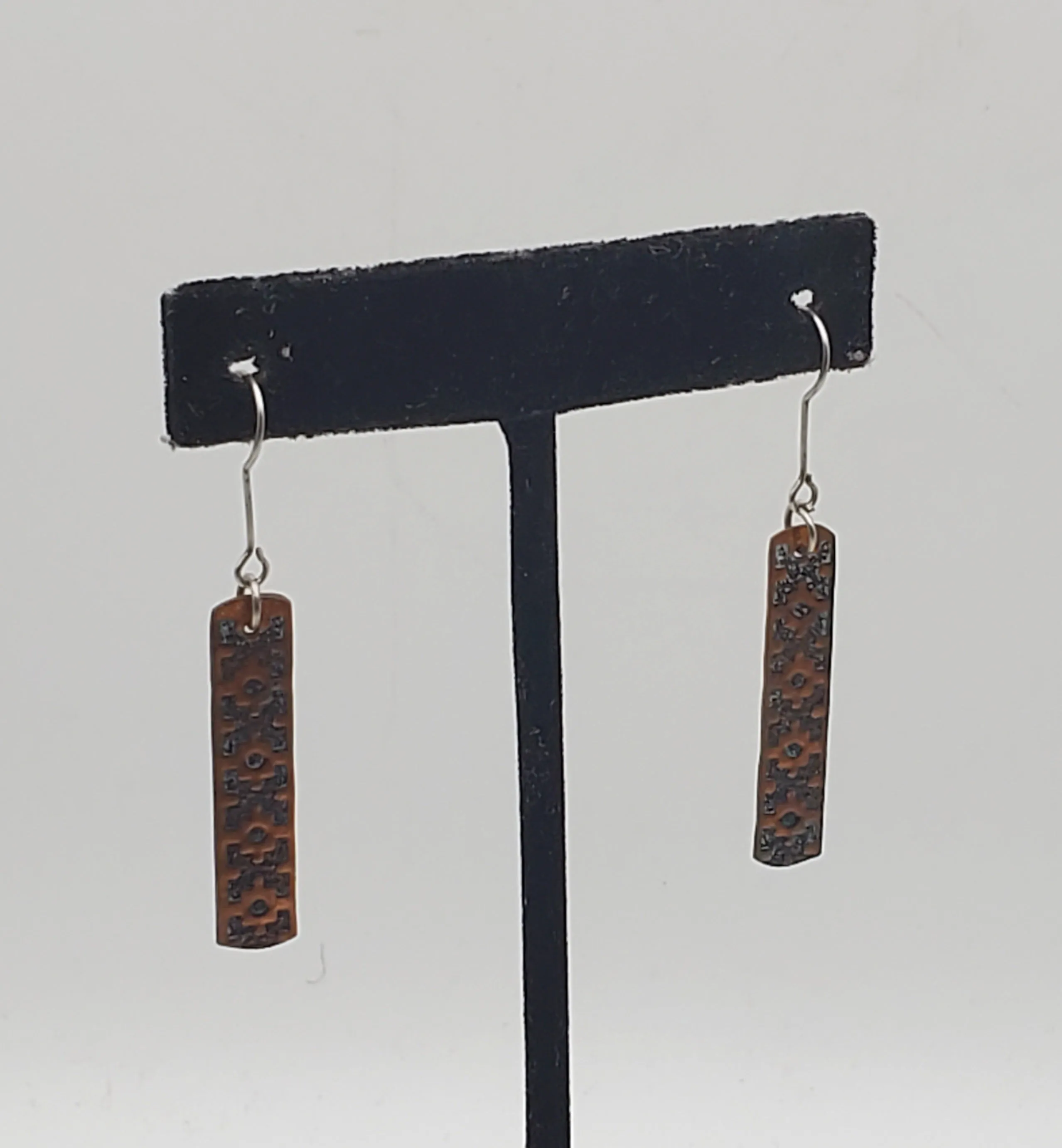 Vintage Stamped Design Copper Dangle Earrings