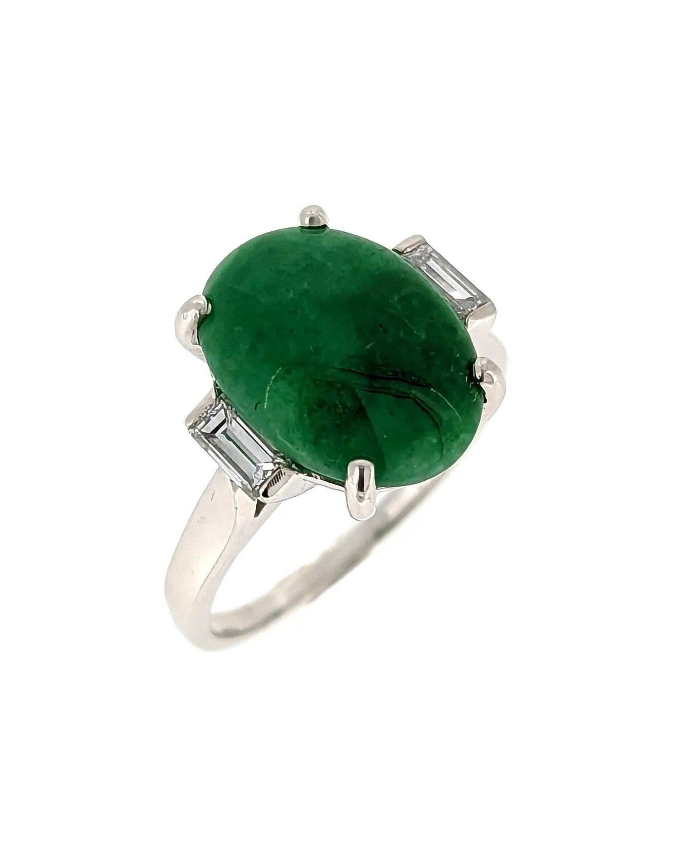 Vintage Untreated Jadeite Jade Ring W/Diamond Accents