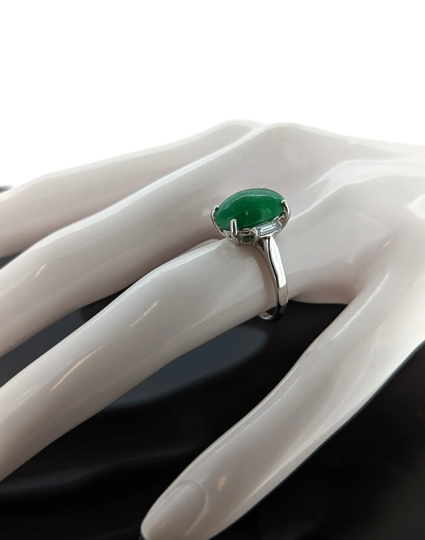 Vintage Untreated Jadeite Jade Ring W/Diamond Accents