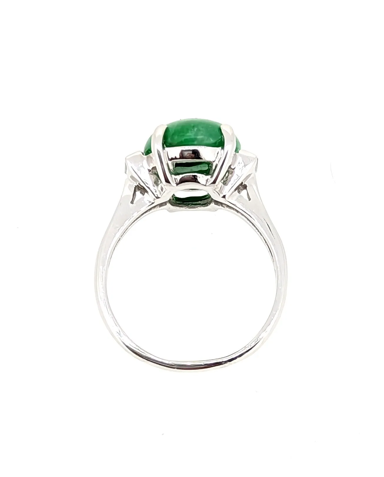 Vintage Untreated Jadeite Jade Ring W/Diamond Accents