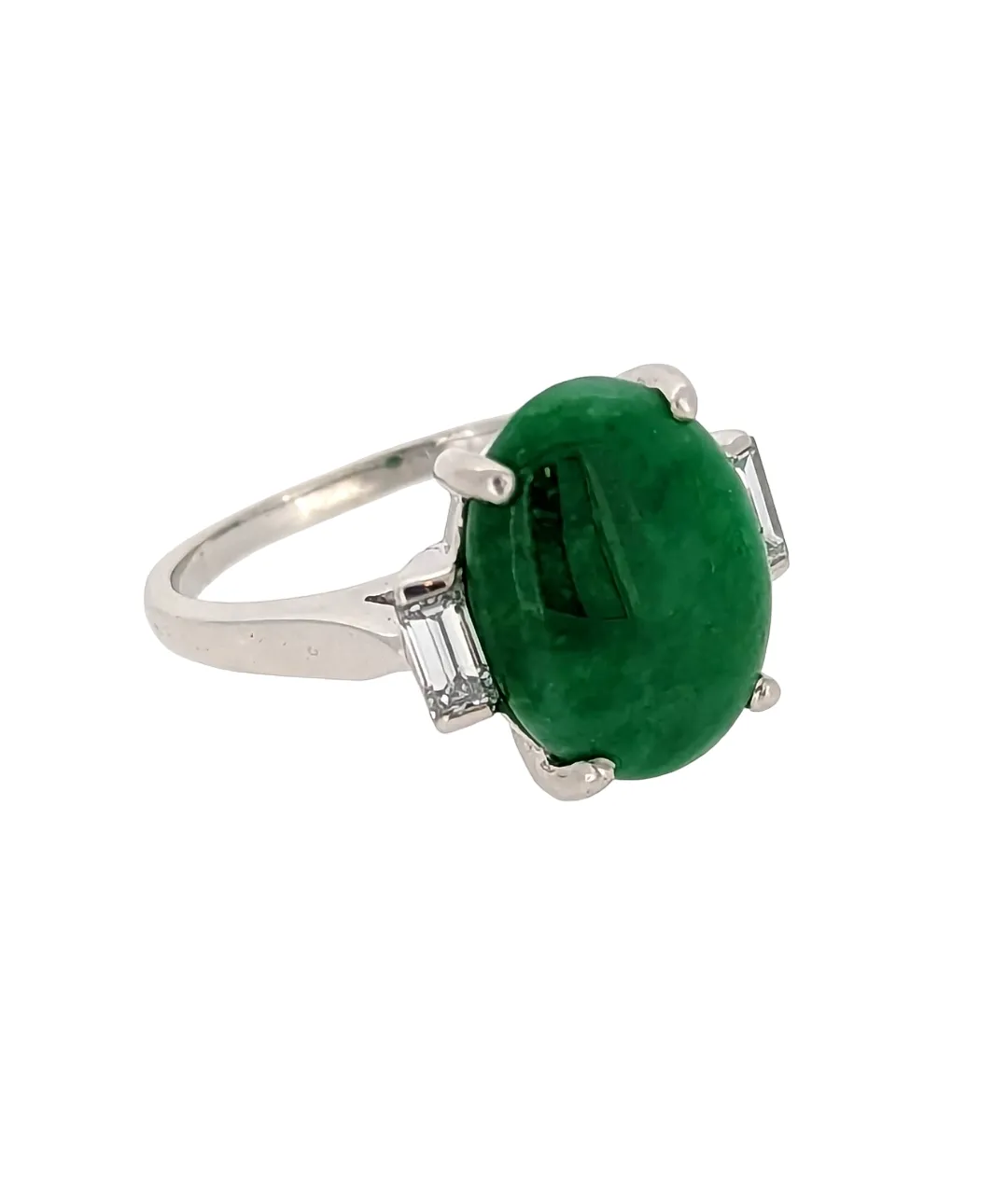 Vintage Untreated Jadeite Jade Ring W/Diamond Accents