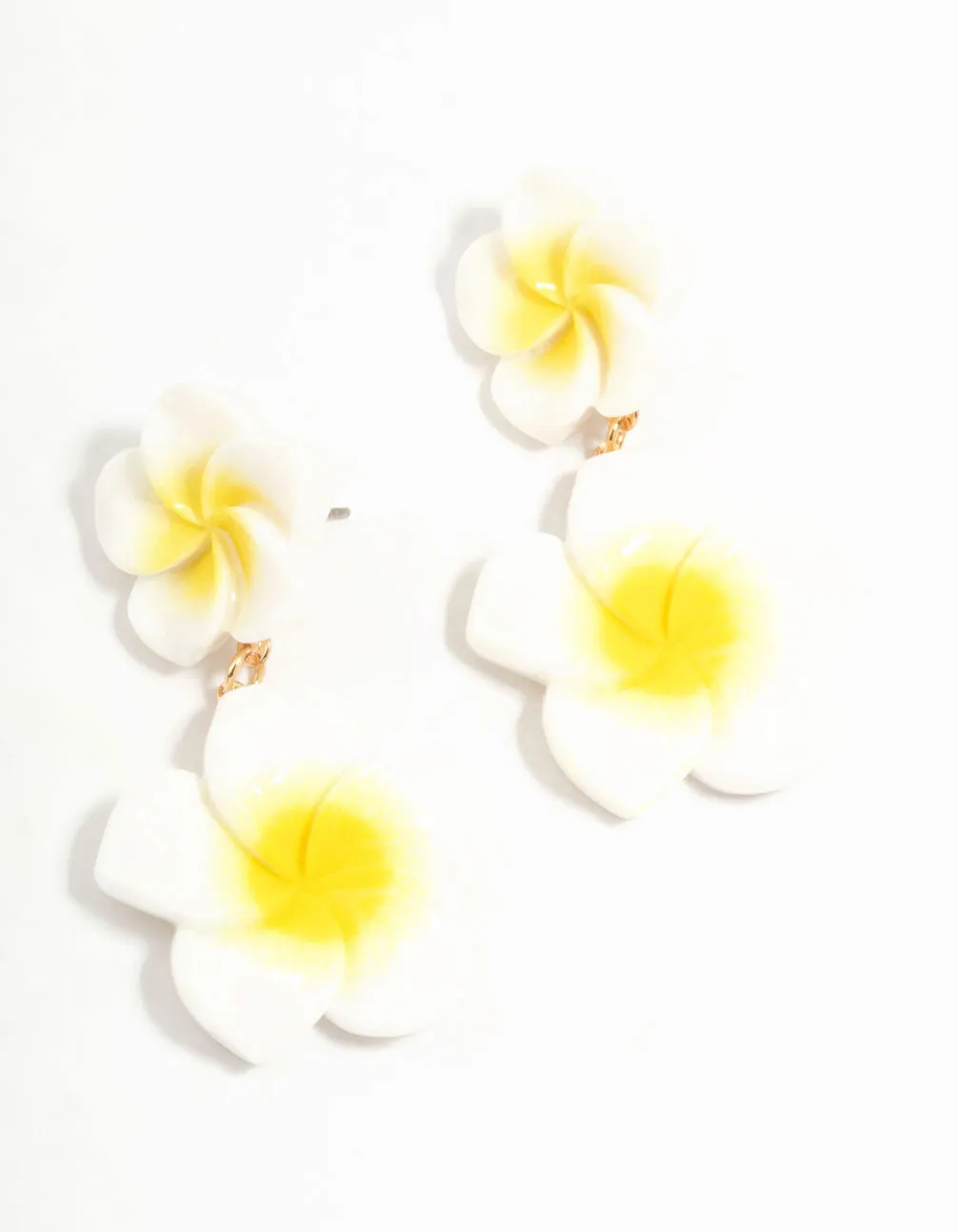 White & Yellow Frangipani Acrylic Drop Earrings