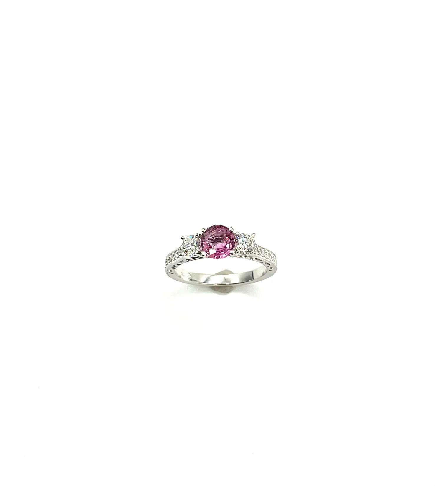 White Gold Pink Sapphire and Diamond 3 Inline Ring