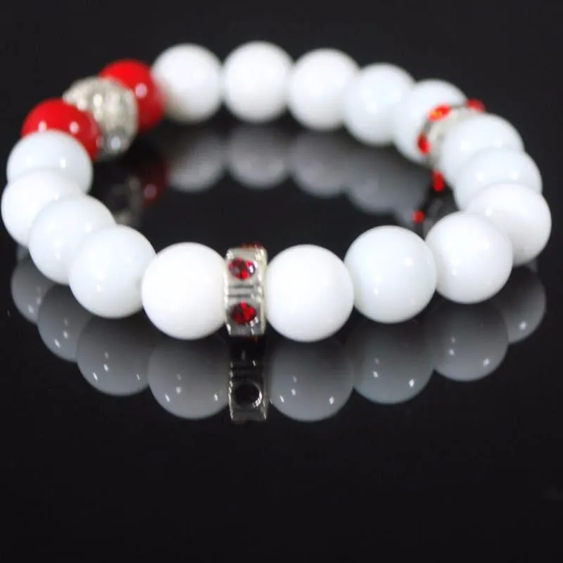 White Jade With Red Pearls Ascent Elegant  Bracelets