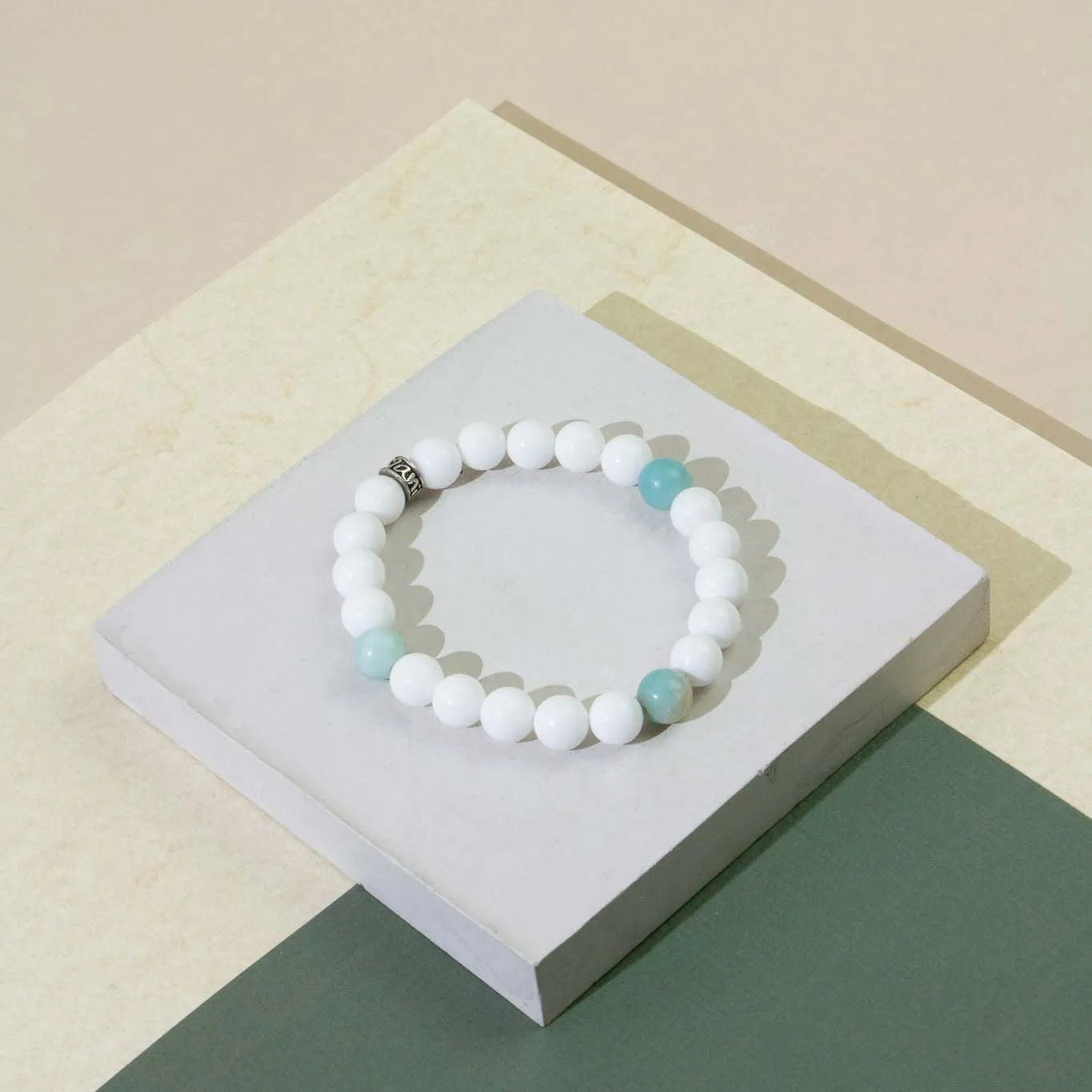 White light Gemstone Bracelet with Jade & Amazonite