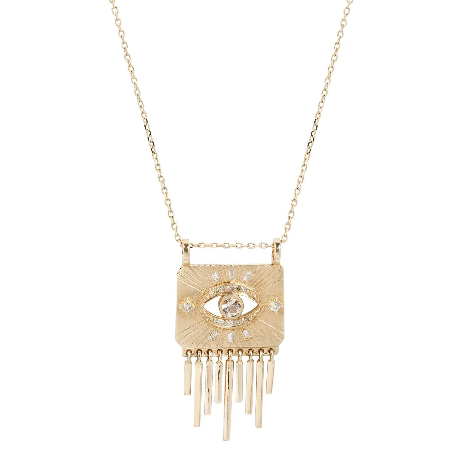 White Sapphire & Diamond Eye Fringe Necklace