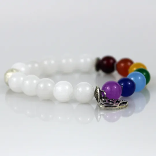 White Seven Chakra Bead Bracelet