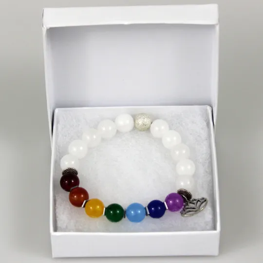 White Seven Chakra Bead Bracelet