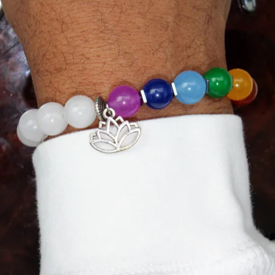 White Seven Chakra Bead Bracelet