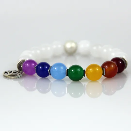 White Seven Chakra Bead Bracelet