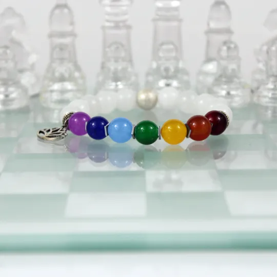 White Seven Chakra Bead Bracelet