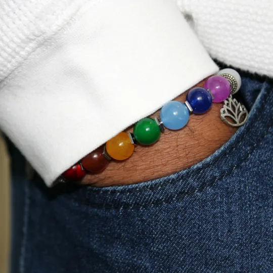 White Seven Chakra Bead Bracelet