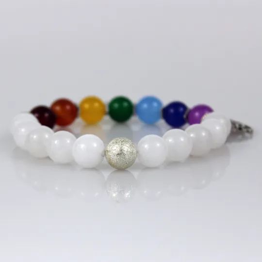 White Seven Chakra Bead Bracelet