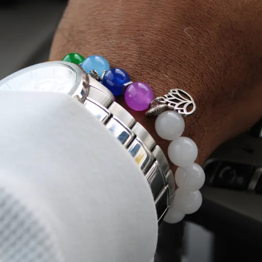 White Seven Chakra Bead Bracelet