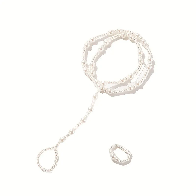 White Wedding Double Layer Pearl Anklet Set