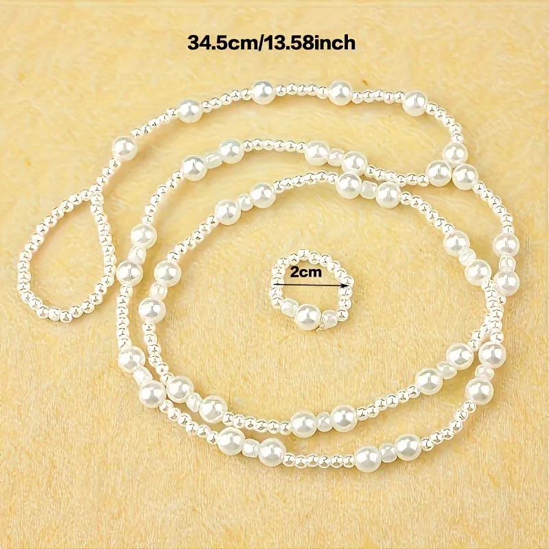 White Wedding Double Layer Pearl Anklet Set