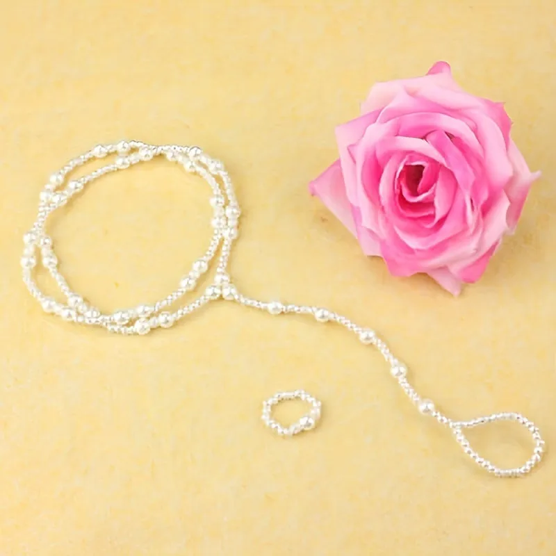 White Wedding Double Layer Pearl Anklet Set