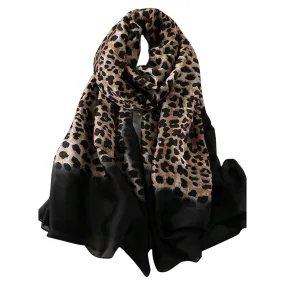 Wide Charmeuse Satin Scarf - Leopard Print