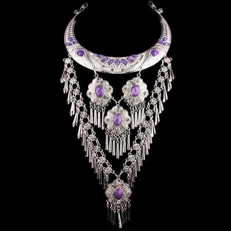 Women necklaces pendants Yunnan exaggeration Ethnic style Classic pendants Retro Miao silver collars jewelry