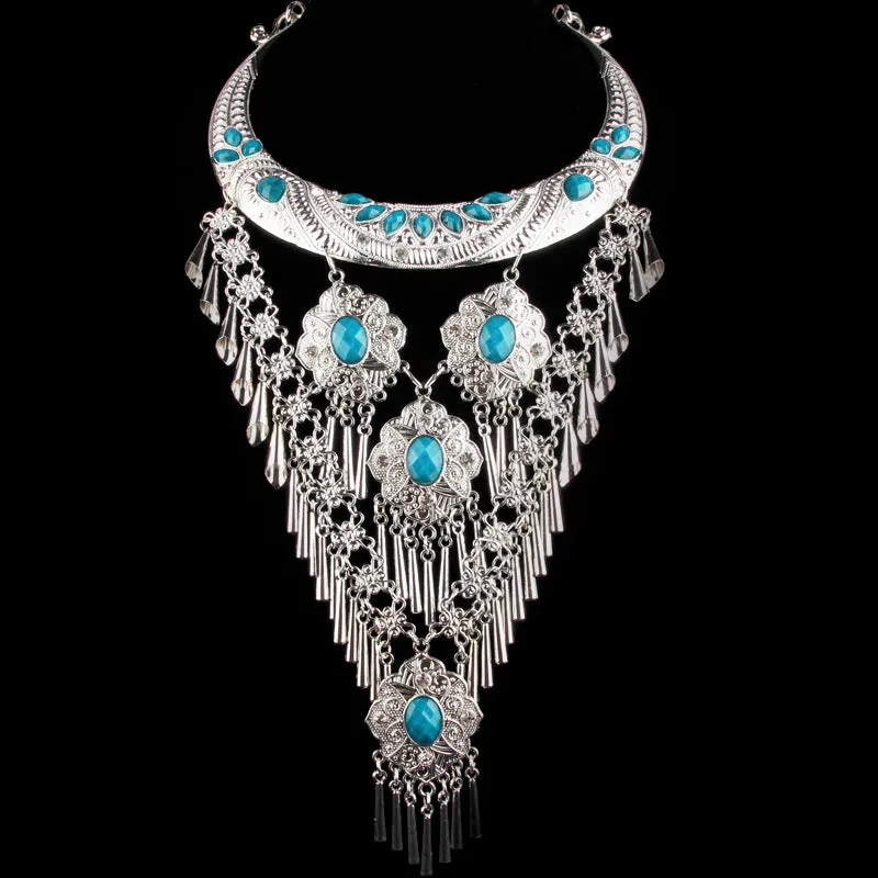 Women necklaces pendants Yunnan exaggeration Ethnic style Classic pendants Retro Miao silver collars jewelry