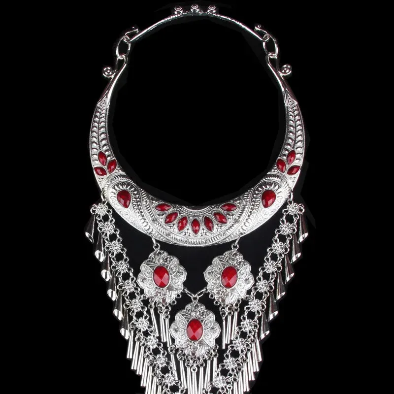 Women necklaces pendants Yunnan exaggeration Ethnic style Classic pendants Retro Miao silver collars jewelry