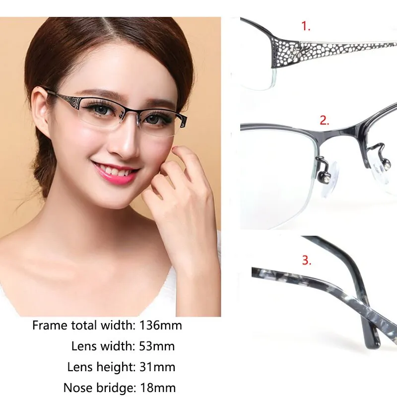 Women's Half Frame Reading Glasses 1.56 Index Clear Anti-Blue Light Lenses F99001