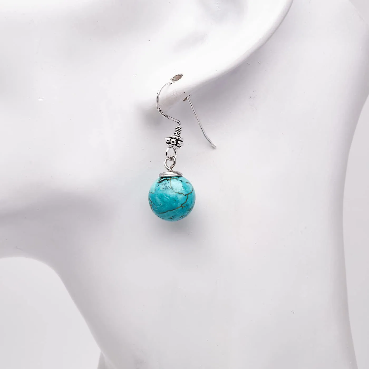 Women's Handmade 12mm Natural Blue Turquoise Dangle Drop Earrings