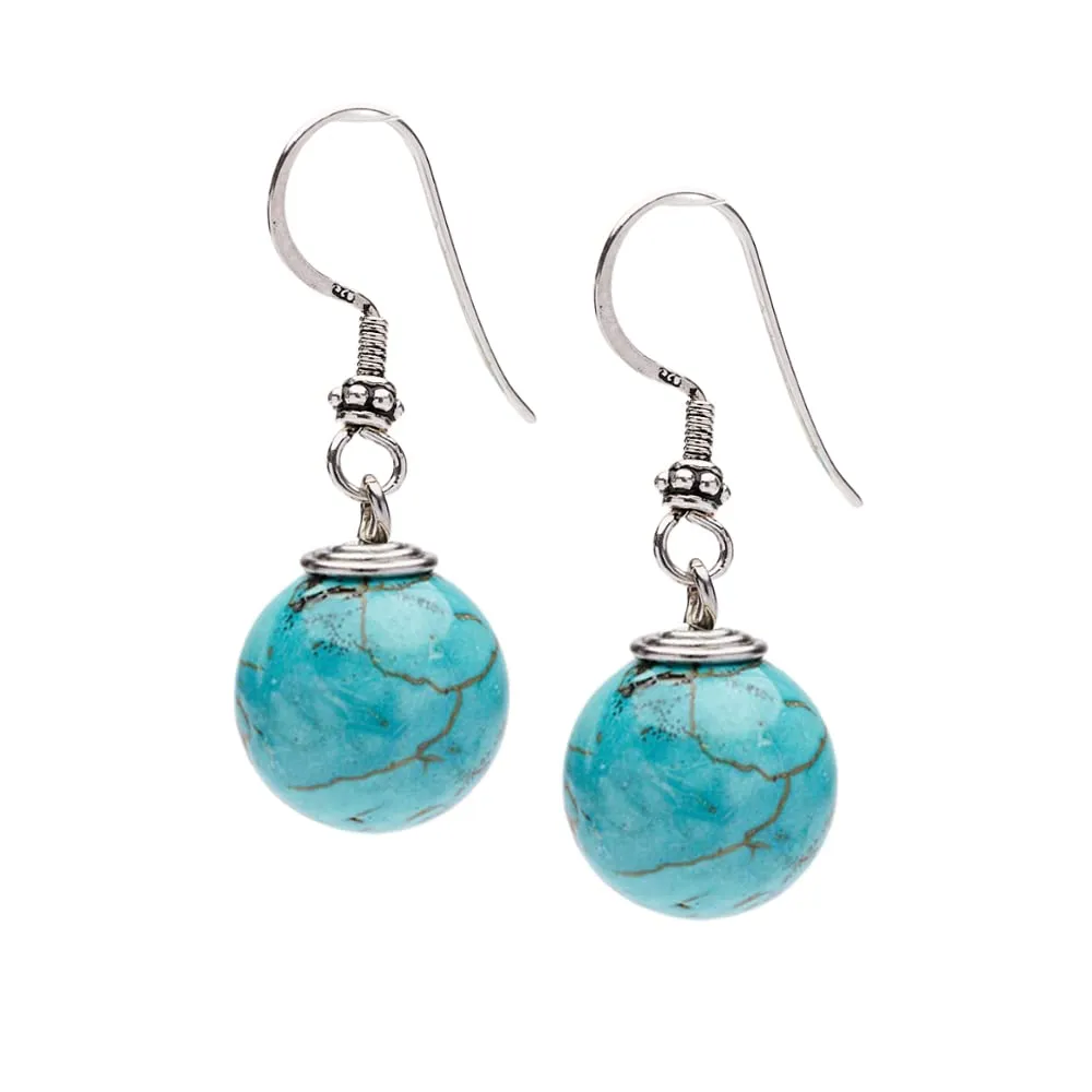 Women's Handmade 12mm Natural Blue Turquoise Dangle Drop Earrings