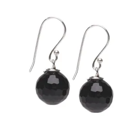 Women's Handmade Natural Black Agate Dangle Drop Earrings | 925 Sterling silver gemstone ball earrings for women and girls