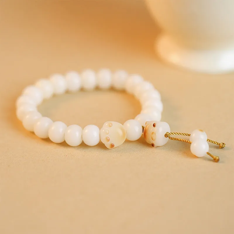 Women's Soft White Jade Bodhi Root Bracelet with Sterling Silver Needle