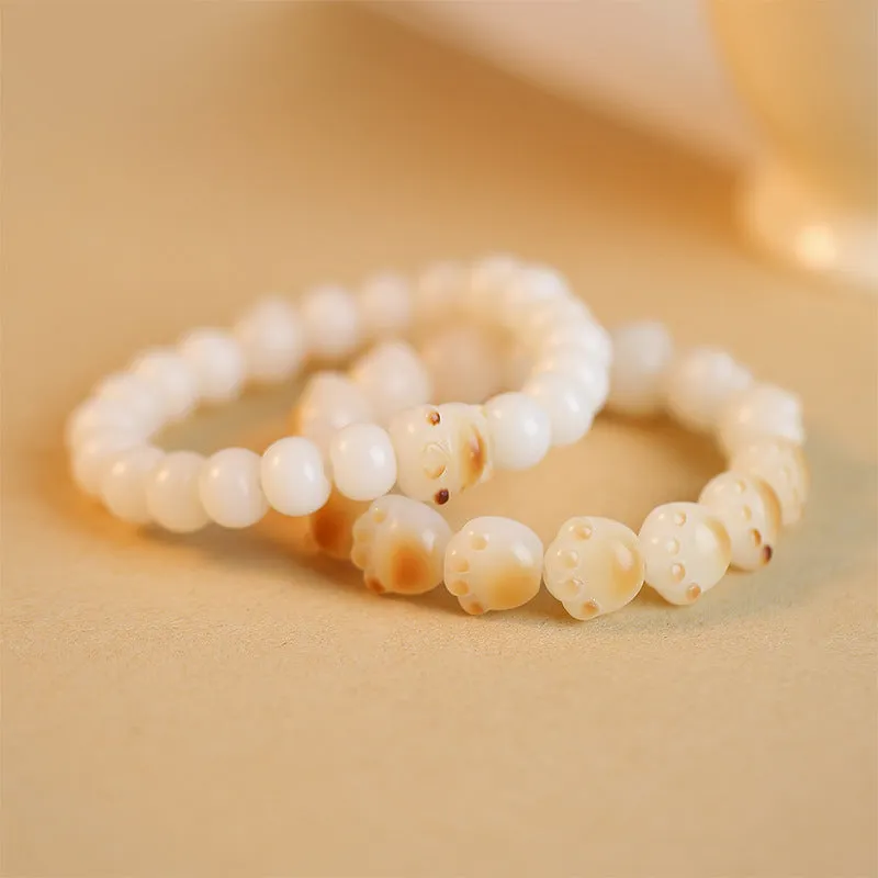 Women's Soft White Jade Bodhi Root Bracelet with Sterling Silver Needle