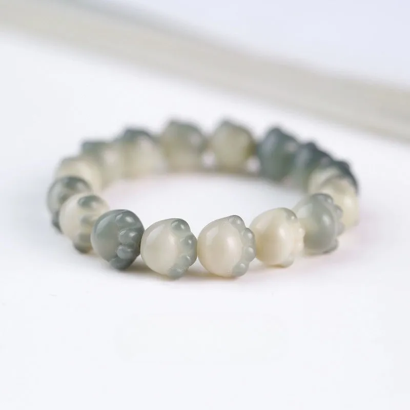 Women's Soft White Jade Bodhi Root Bracelet with Sterling Silver Needle