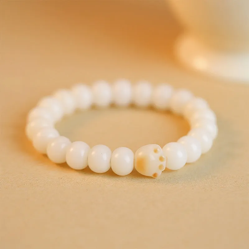 Women's Soft White Jade Bodhi Root Bracelet with Sterling Silver Needle