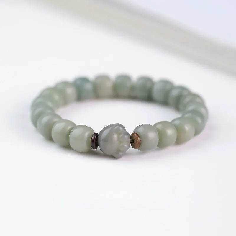 Women's Soft White Jade Bodhi Root Bracelet with Sterling Silver Needle