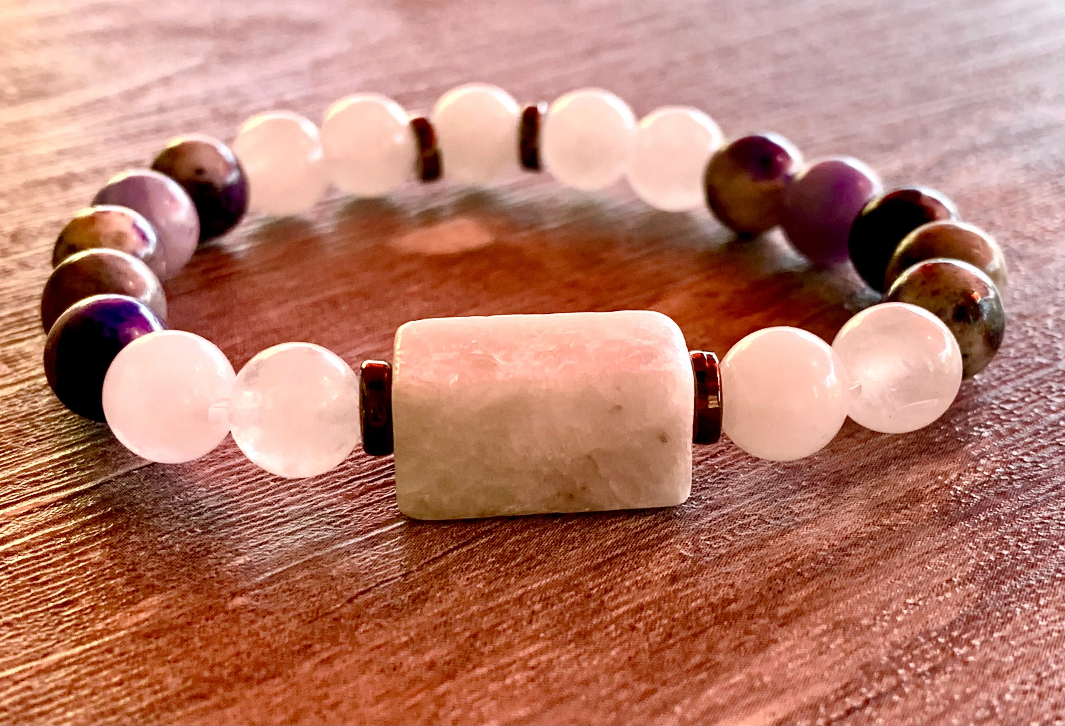 Wren Handmade Amazonite, Jade, Sodalite, White Quartz, and Black Tourmaline Expandable Bracelets