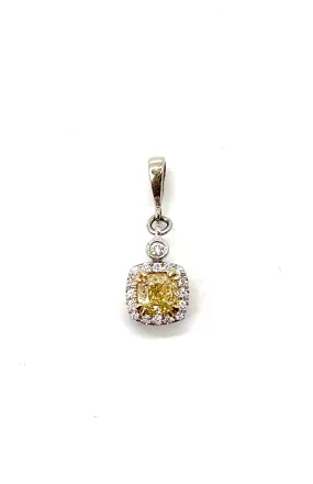 Yellow Diamond w/ White Diamond Halo Pendant