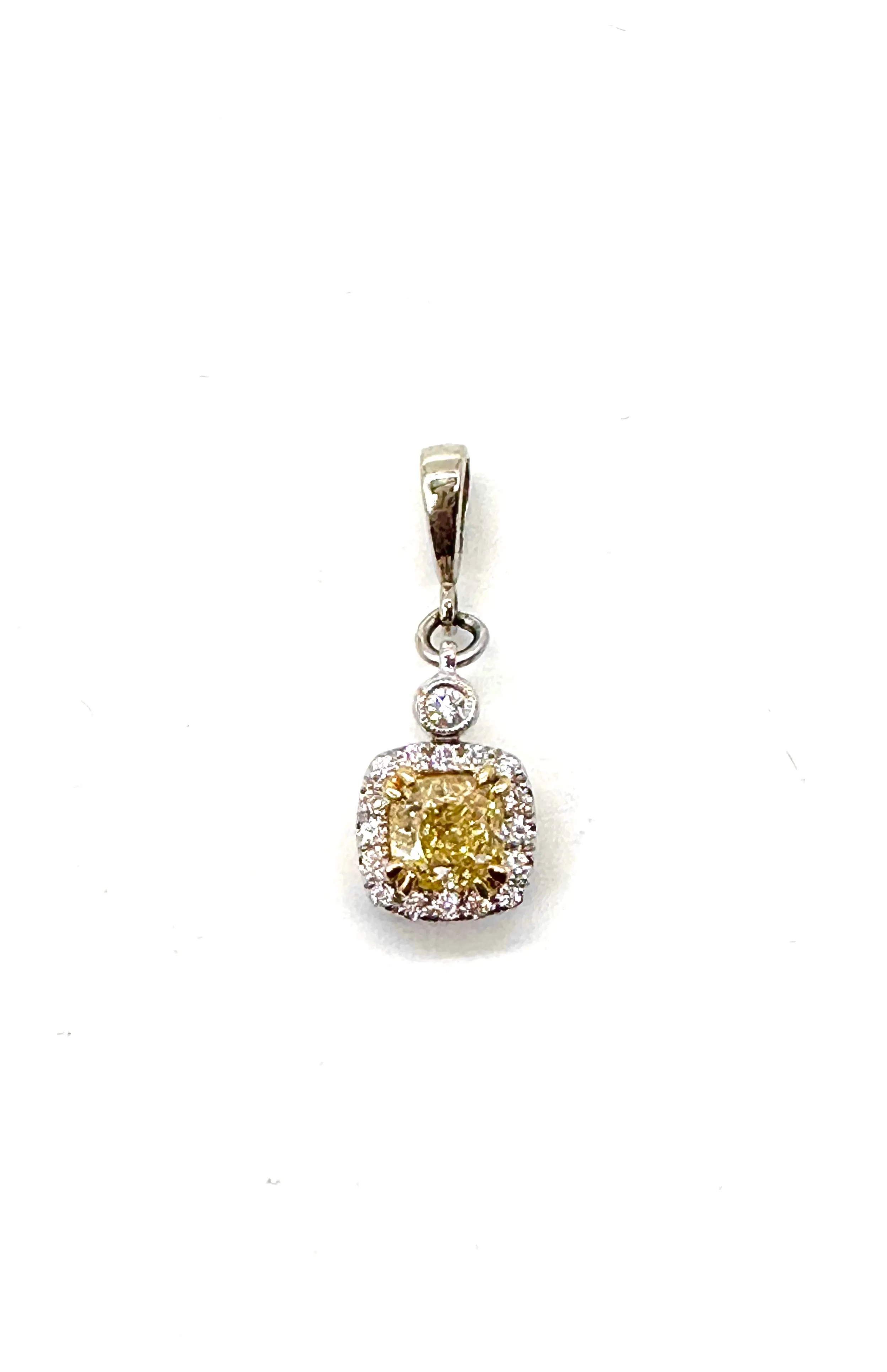 Yellow Diamond w/ White Diamond Halo Pendant