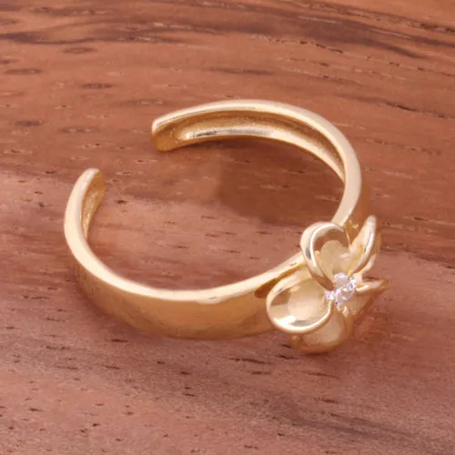 Yellow Gold Plated 8mm Plumeria with Clear CZ Toe Ring