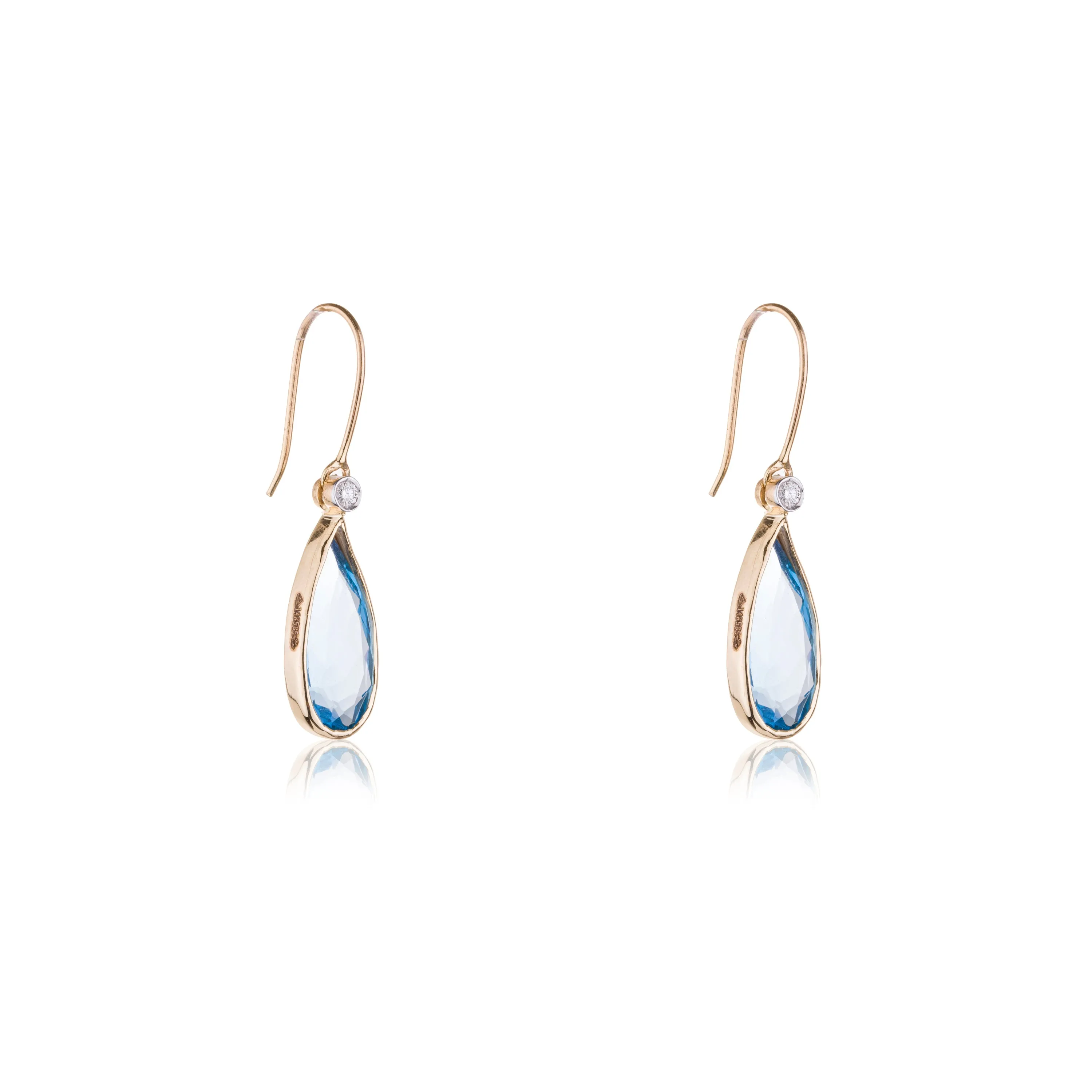 Zoya Blue Topaz Oval Large Drop with Diamonds, 14K Gold