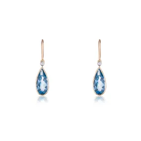 Zoya Blue Topaz Oval Large Drop with Diamonds, 14K Gold